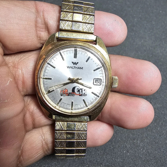 Vintage Waltham Mens Mechanical Wind Watch Gold Tone Date Just Dial Working cust - Picture 1 of 10